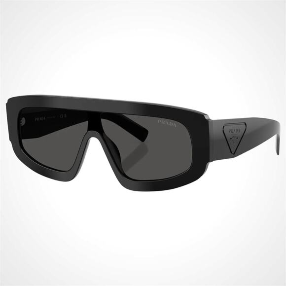 New PRADA Sunglasses Black Shield Mask Triangle Logo Grey Lens PRD10S 16K08Z